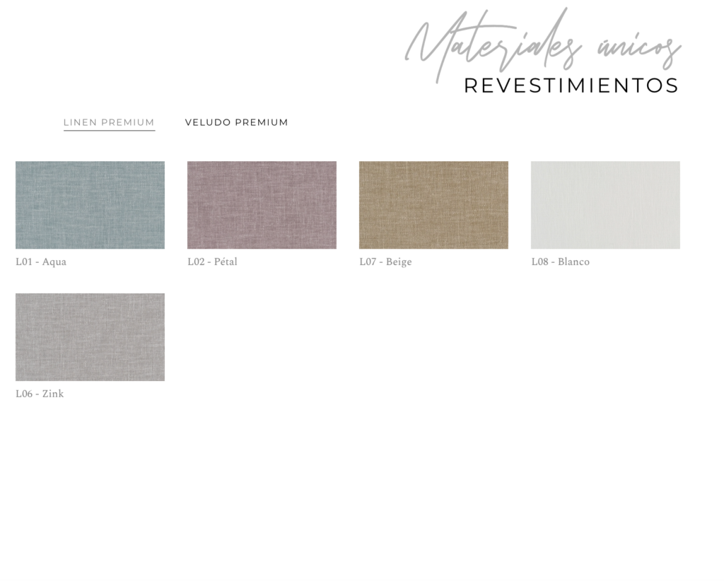 Catálogo de revestimientos para álbumes en tonos azul, gris y beige